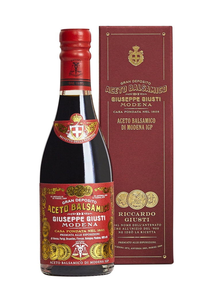 Giusti Vinaigre Balsamique de Modène IGP 3 Médailles d'Or 250 ml champagnotta avec boite cadeau