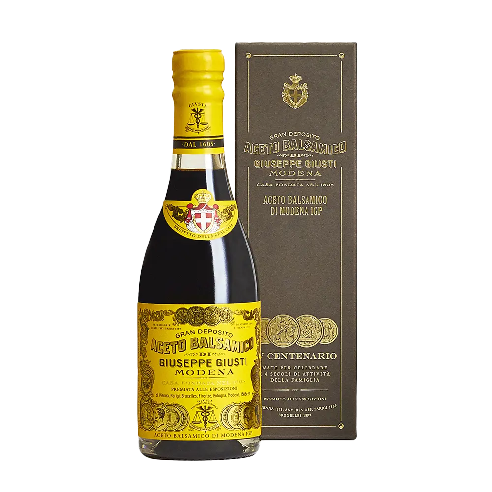 Giusti Vinaigre Balsamique de Modène IGP 4 Médailles d'Or  250ml Champagnotta avec boite cadeau