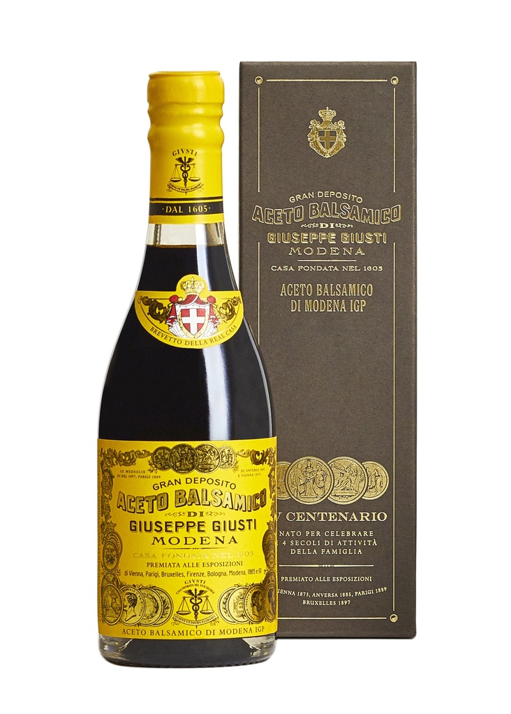 Giusti Vinaigre Balsamique de Modène IGP 4 Médailles d'Or  250ml Champagnotta avec boite cadeau