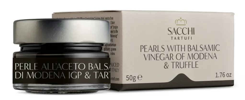 Perles de vinaigre balsamique de Modène IGP et truffe